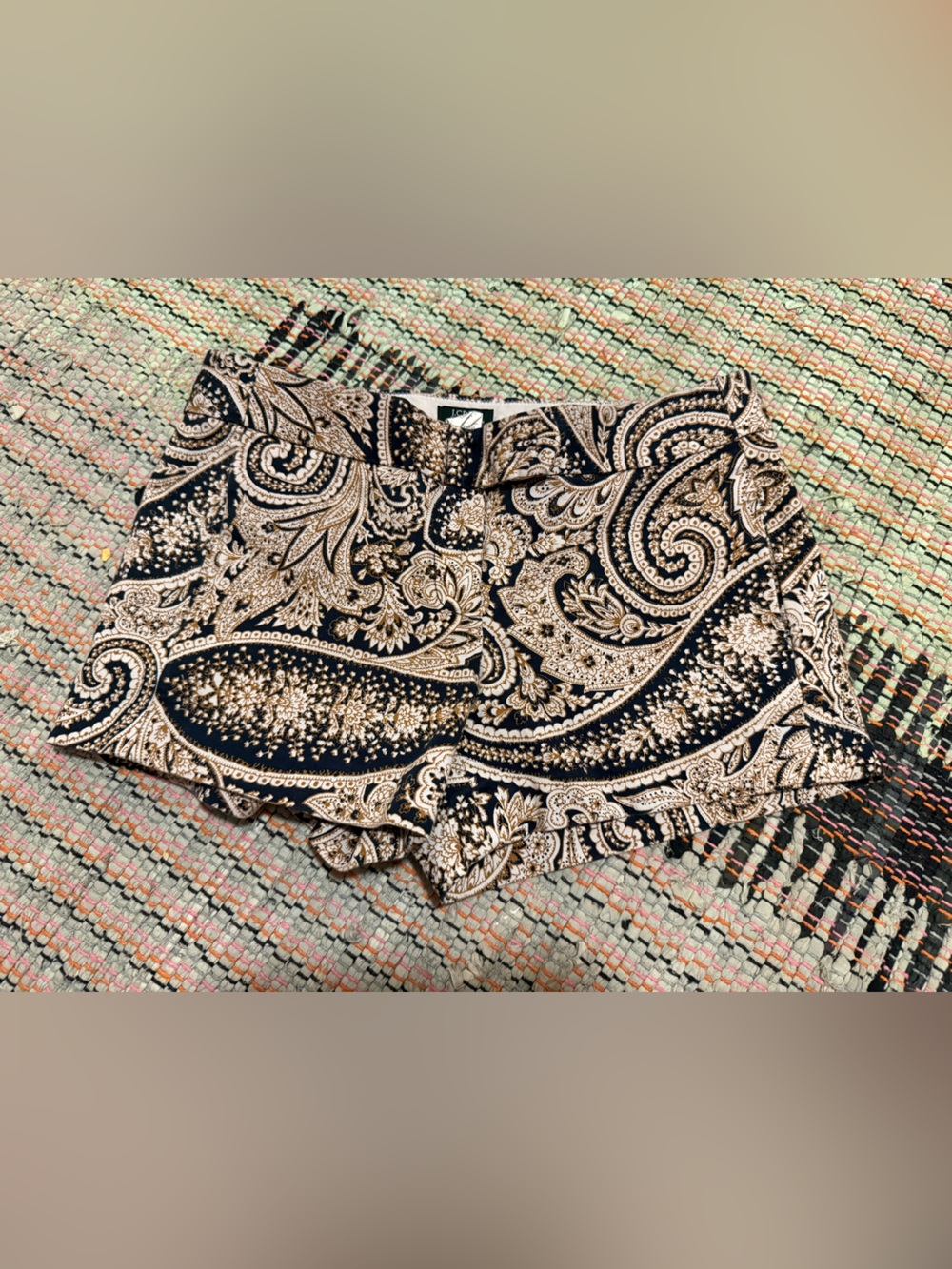 J. Crew Black and Cream Paisley Print Women's Shorts
